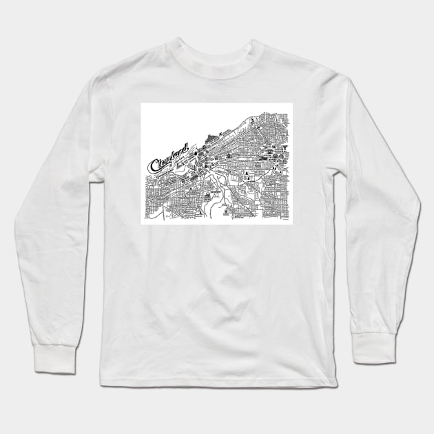 Cleveland Ohio Map Long Sleeve T-Shirt by fiberandgloss